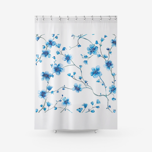 Blue Floral Pattern Design-Bathroom Curtains