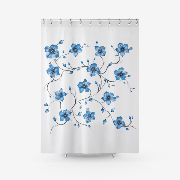 Graceful Blue Floral Pattern- Bathroom Curtains