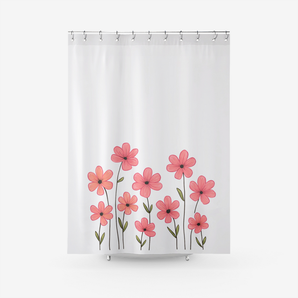 Delicate Pink Flowers - Bathroom Curtains