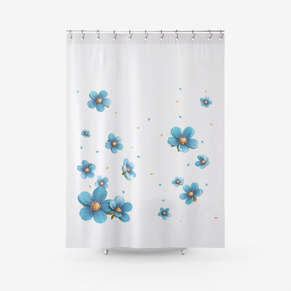 Scattered Blue Flowers Design- Bathroom Curtains