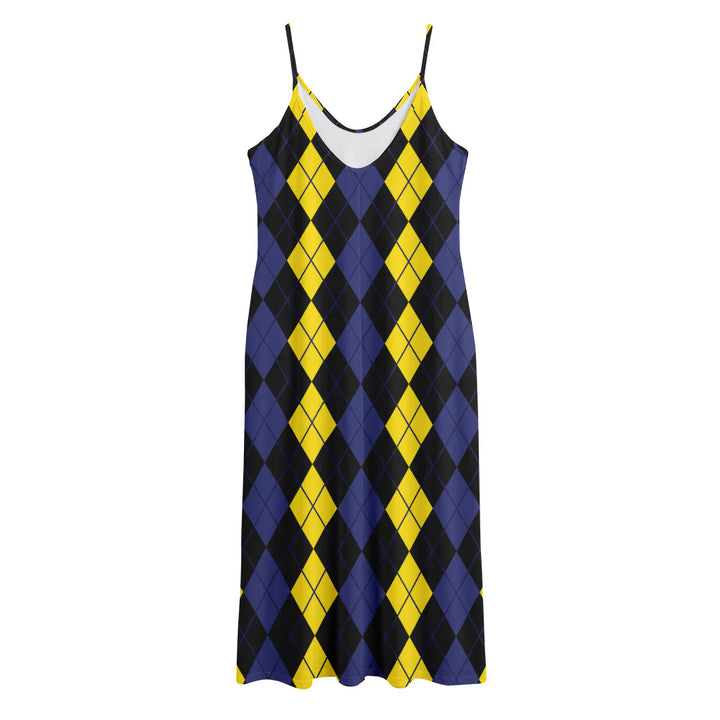 Yellow Black And Blue Argyle Print Jersey Midi Cami Dress