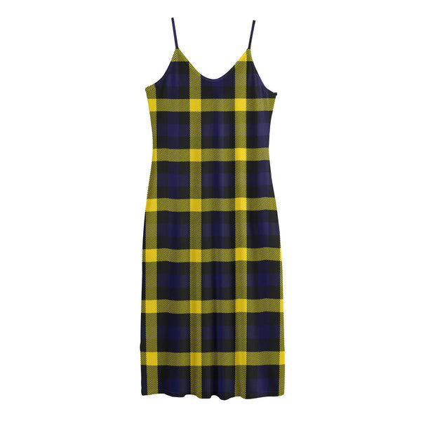 Yellow Navy And Black Plaid Print Jersey Midi Cami Dress