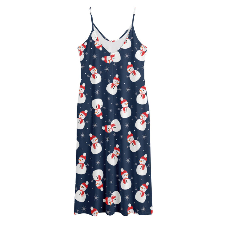 Xmas Snowman Pattern Print Jersey Midi Cami Dress