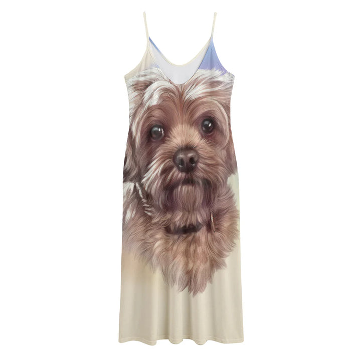 Yorkshire Terrier Portrait Print Jersey Midi Cami Dress