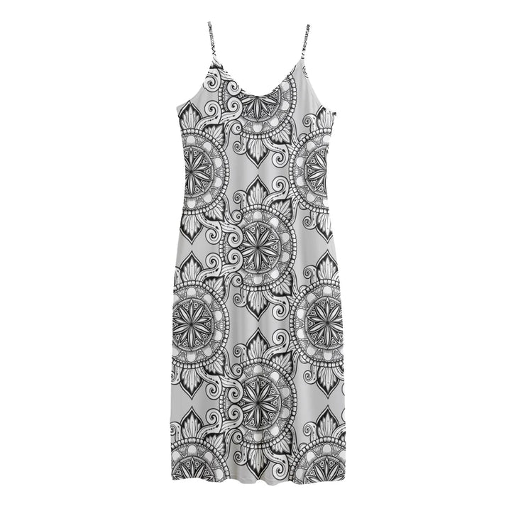 Zentangle Floral Pattern Print Jersey Midi Cami Dress