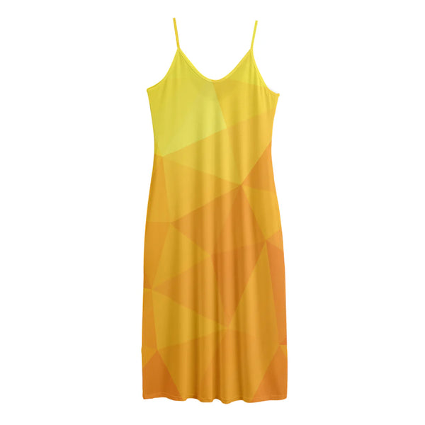 Yellow Polygonal Geometric Print Jersey Midi Cami Dress