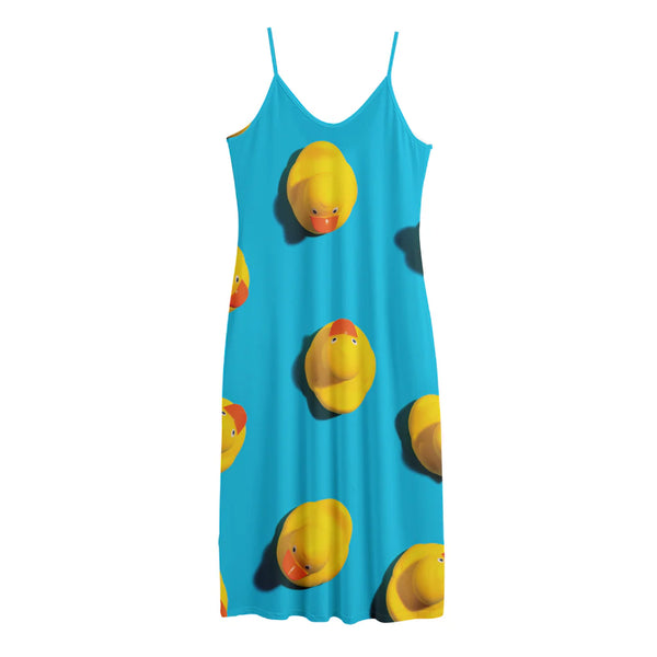 Yellow Rubber Ducks Print Jersey Midi Cami Dress