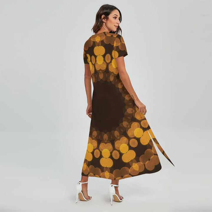 Yellow Spot Kaleidoscope Print Short Sleeve Maxi Dress
