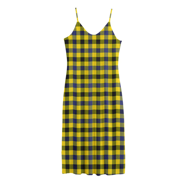 Yellow Black And Navy Plaid Print Jersey Midi Cami Dress