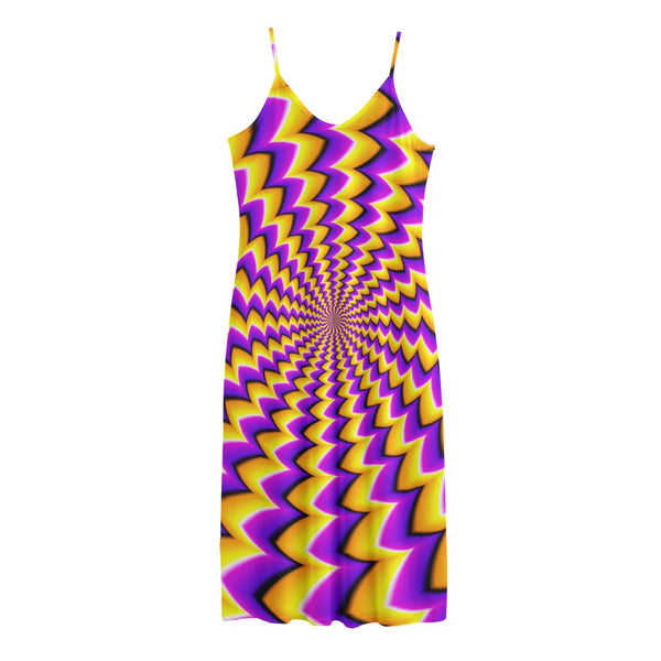 Yellow Dizzy Moving Optical Illusion Jersey Midi Cami Dress