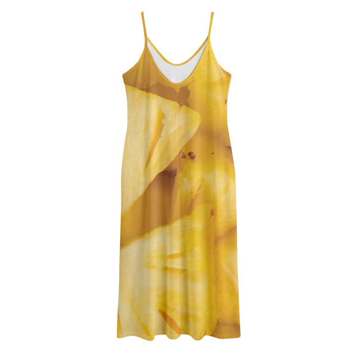 Yellow Pineapple Pieces Print Jersey Midi Cami Dress