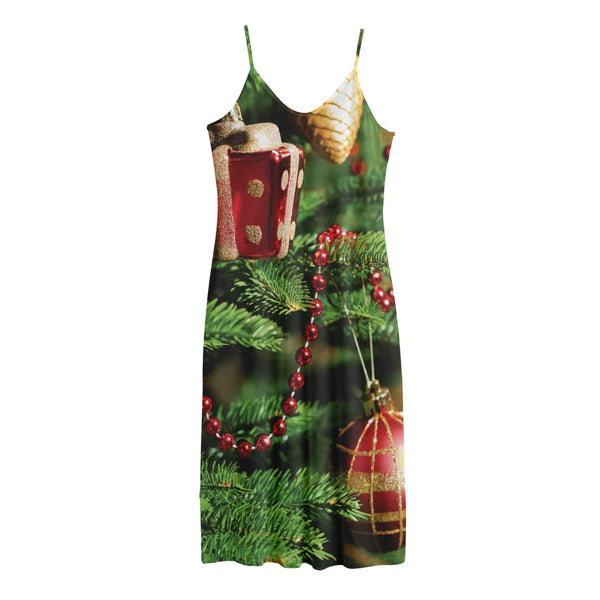 Xmas Tree Print Jersey Midi Cami Dress