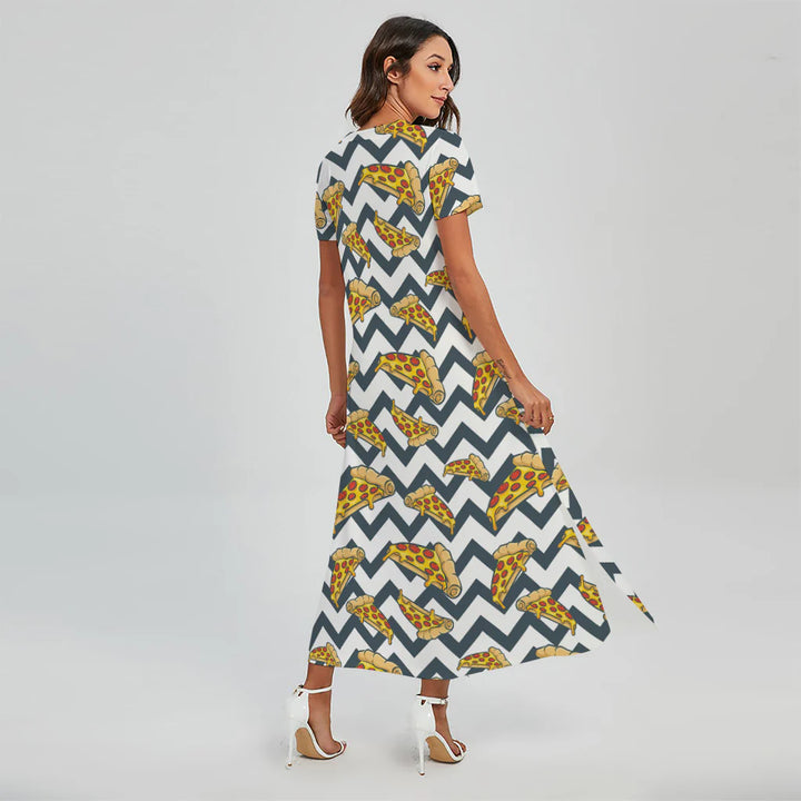 Zigzag Pizza Pattern Print Short Sleeve Maxi Dress