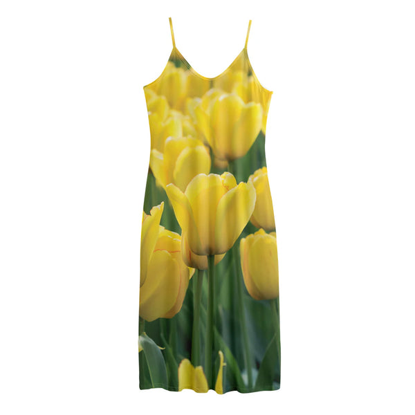 Yellow Tulip Print Jersey Midi Cami Dress
