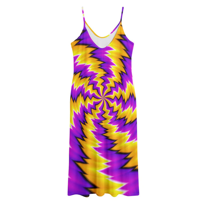 Yellow Vortex Moving Optical Illusion Jersey Midi Cami Dress