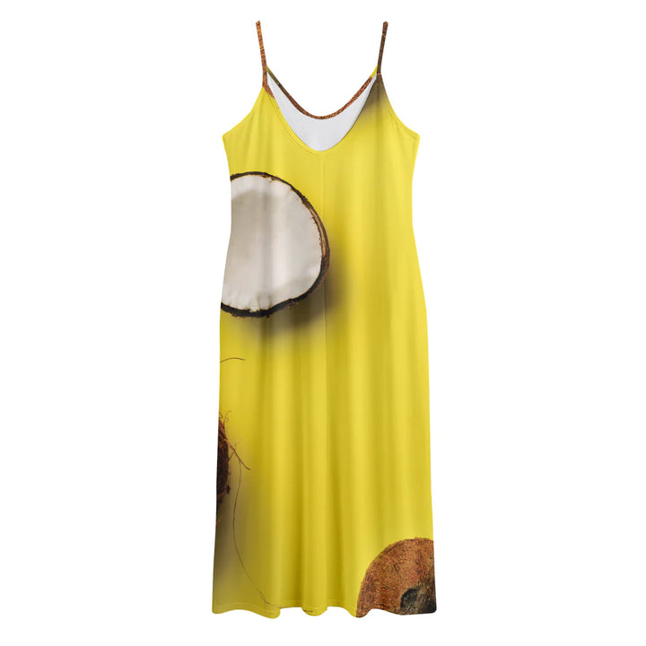 Yellow Coconut Pattern Print Jersey Midi Cami Dress