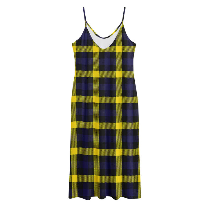 Yellow Navy And Black Plaid Print Jersey Midi Cami Dress