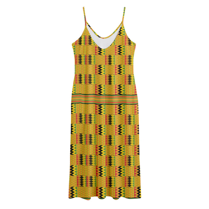 Yellow Kente Pattern Print Jersey Midi Cami Dress
