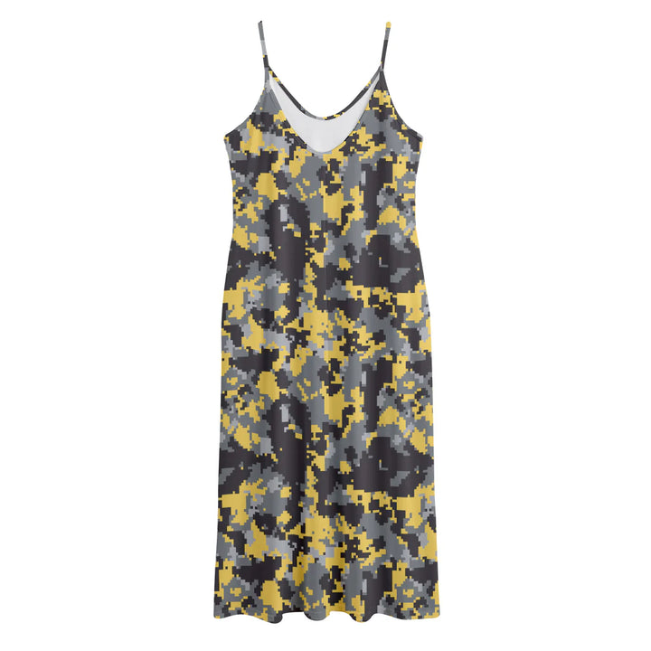 Yellow Black And Grey Digital Camo Print Jersey Midi Cami Dress