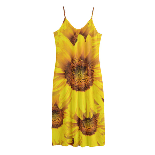Yellow Sunflower Print Jersey Midi Cami Dress
