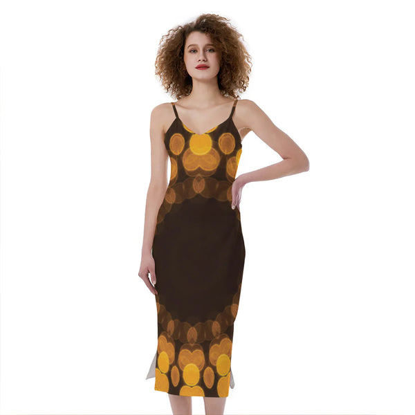 Yellow Spot Kaleidoscope Print Slim Fit Midi Cami Dress