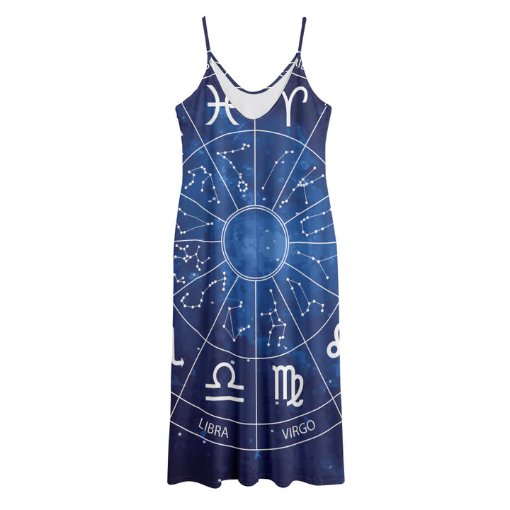 Zodiac Signs Wheel Print Jersey Midi Cami Dress