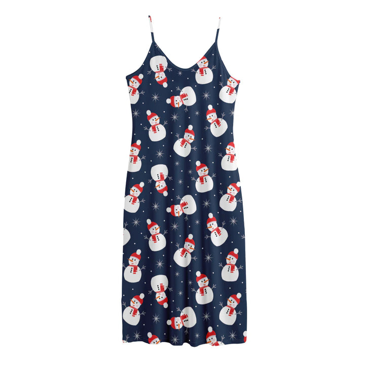 Xmas Snowman Pattern Print Jersey Midi Cami Dress
