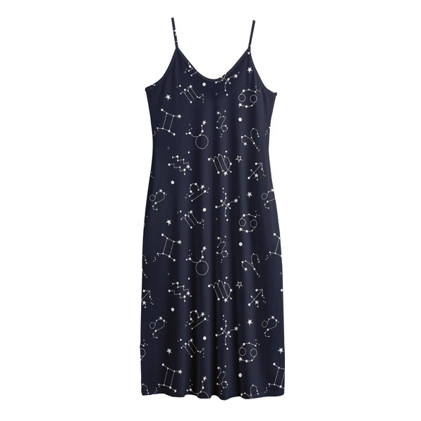 Zodiac Star Signs Pattern Print Jersey Midi Cami Dress