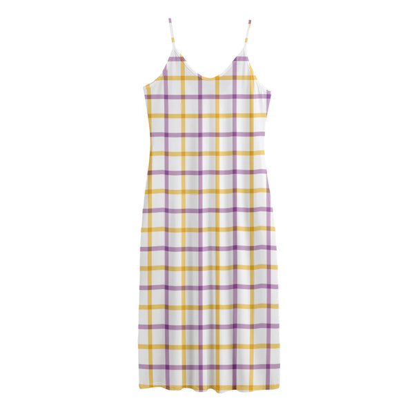 Yellow And Purple Tattersall Print Jersey Midi Cami Dress