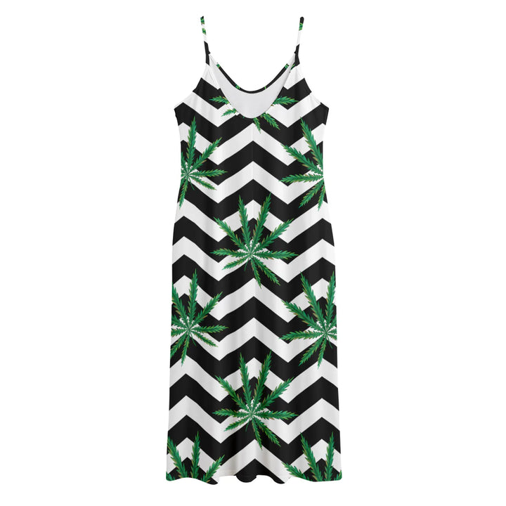 Zigzag Weed Pattern Print Jersey Midi Cami Dress