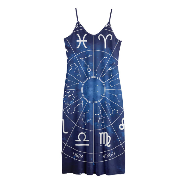 Zodiac Signs Wheel Print Jersey Midi Cami Dress