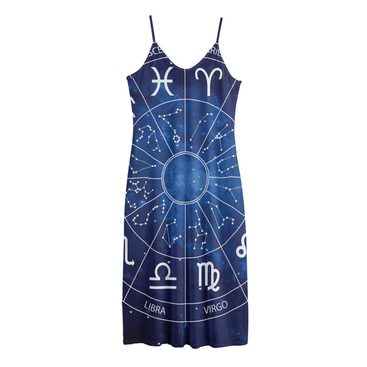 Zodiac Signs Wheel Print Jersey Midi Cami Dress