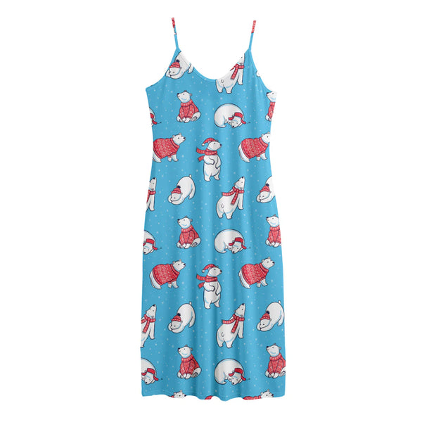 Xmas Polar Bear Pattern Print Jersey Midi Cami Dress