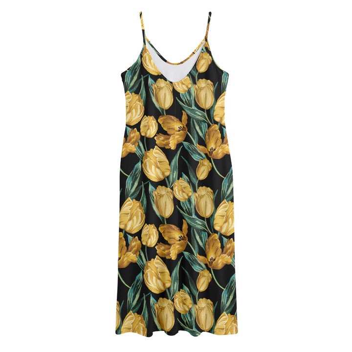 Yellow Tulip Floral Pattern Print Jersey Midi Cami Dress