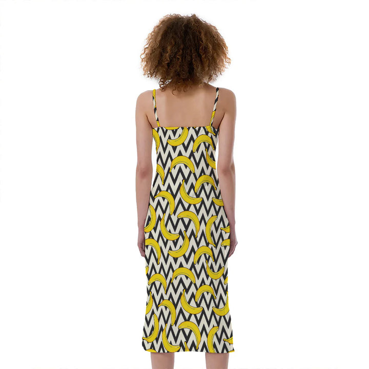 Zigzag Banana Pattern Print Slim Fit Midi Cami Dress