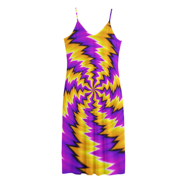 Yellow Vortex Moving Optical Illusion Jersey Midi Cami Dress