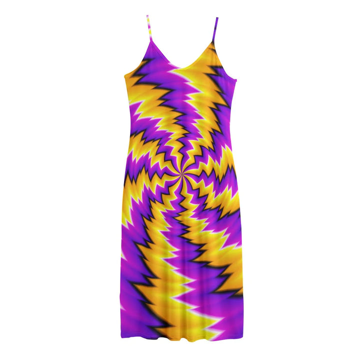 Yellow Vortex Moving Optical Illusion Jersey Midi Cami Dress