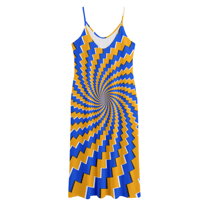 Yellow Spiral Moving Optical Illusion Jersey Midi Cami Dress