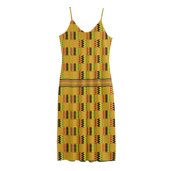 Yellow Kente Pattern Print Jersey Midi Cami Dress