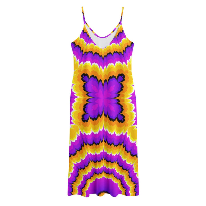 Yellow Explosion Moving Optical Illusion Jersey Midi Cami Dress