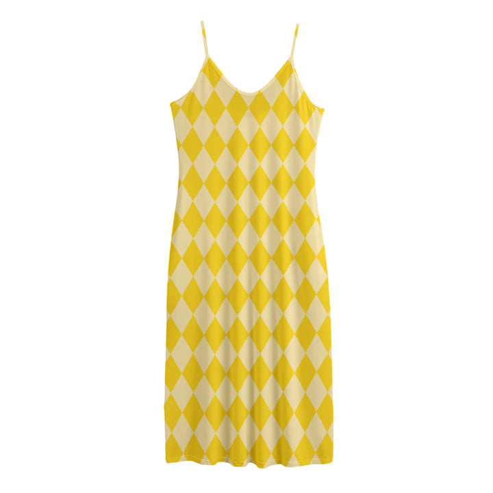Yellow Harlequin Pattern Print Jersey Midi Cami Dress