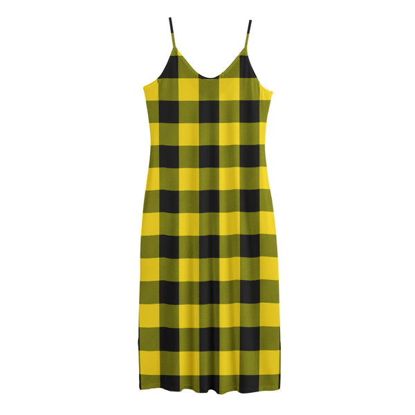 Yellow And Black Buffalo Check Print Jersey Midi Cami Dress