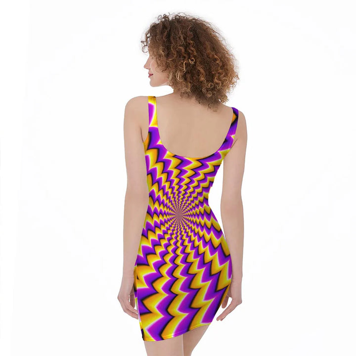 Yellow Dizzy Moving Optical Illusion Sleeveless Bodycon Dress