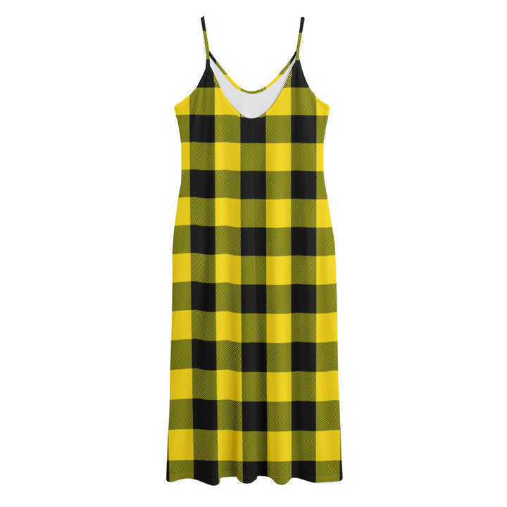 Yellow And Black Buffalo Check Print Jersey Midi Cami Dress