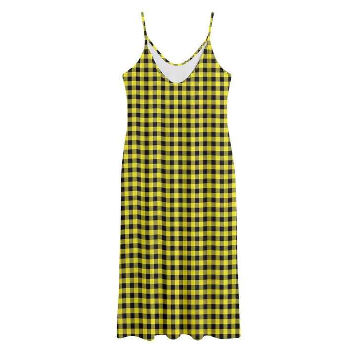 Yellow And Black Check Pattern Print Jersey Midi Cami Dress