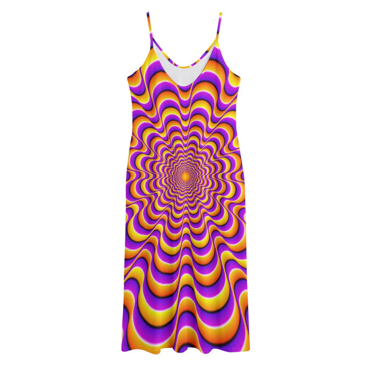 Yellow Splashing Moving Optical Illusion Jersey Midi Cami Dress