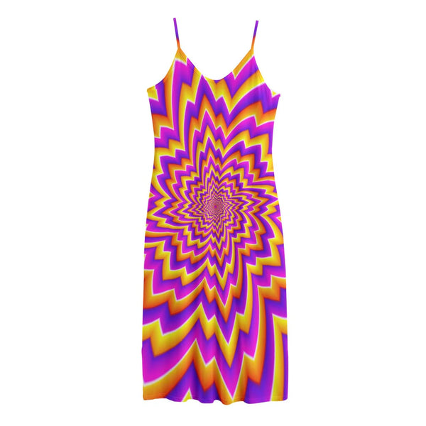 Yellow Expansion Moving Optical Illusion Jersey Midi Cami Dress