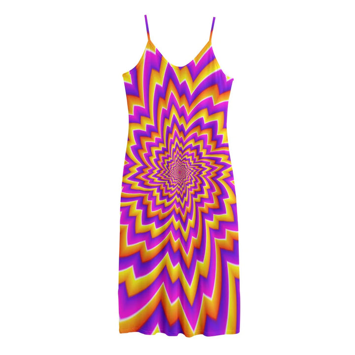 Yellow Expansion Moving Optical Illusion Jersey Midi Cami Dress