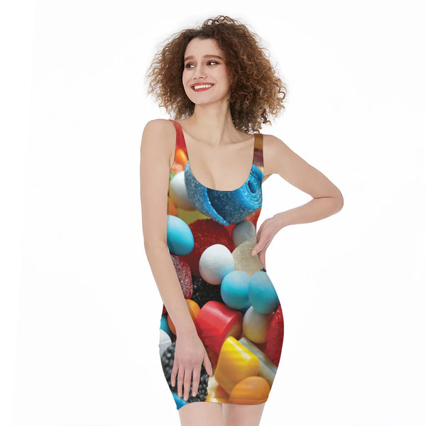 Yummy Gummy Print Sleeveless Bodycon Dress