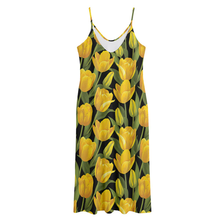 Yellow Tulip Pattern Print Jersey Midi Cami Dress